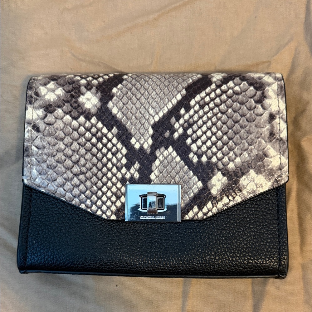Michael Kors Black and Gray Snake Print Clutch